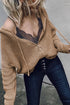 Zipper V-Neck Dropped Sleeve Hooded Solid Sweater